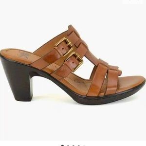 SOFFT |  Sascha Leather Brown Double Buckle Sandals Mules Heels Sandals | US 8